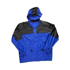 Vintage Stearns DryWear Rain Jacket Mens XL Blue Black Hooded Utility Gorpcore